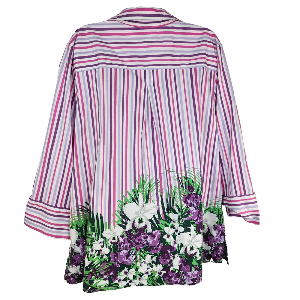 Denim & Co. Tunic Shirt XL Printed Button Front Flip Cuff Striped Purple A378276 - Picture 2 of 10